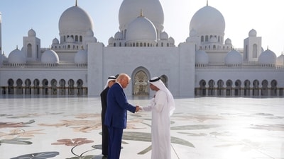 President Donald Trump and UAE President Mohammed bin Zayed Al Nahyan, left, tour the Sheikh Zayed Grand Mosque, Thursday, May 15, 2025, in Abu Dhabi, United Arab Emirates. (AP) President Donald Trump and UAE President Mohammed bin Zayed Al Nahyan, left, tour the Sheikh Zayed Grand Mosque, Thursday, May 15, 2025, in Abu Dhabi, United Arab Emirates. (AP)
