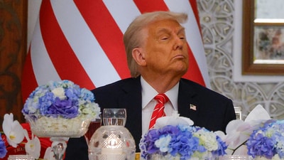 US President Donald Trump speaks at a state dinner, at Lusail Palace in Lusail, Qatar (Reuters)