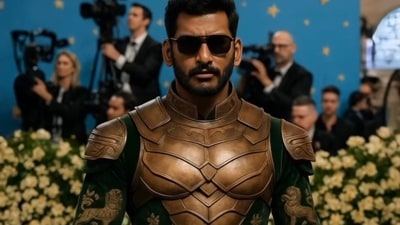 Vishal oozed style and power in an outfit consisting of a breast plate and other armory. (Instagram: Jayprints) Vishal oozed style and power in an outfit consisting of a breast plate and other armory. (Instagram: Jayprints)