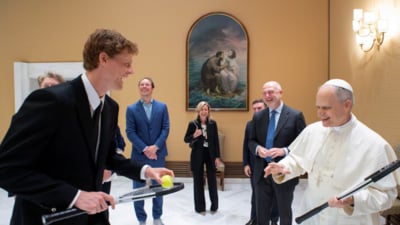 Italian tennis player Jannik Sinner meets Pope Leo XIV during a private audience at the Vatican. (Reuters ) Italian tennis player Jannik Sinner meets Pope Leo XIV during a private audience at the Vatican. (Reuters )