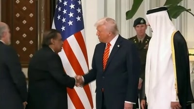 Reliance Industries chairman Mukesh Ambani meets US President Donald Trump at the Qatari State Dinner on May 14 Reliance Industries chairman Mukesh Ambani meets US President Donald Trump at the Qatari State Dinner on May 14