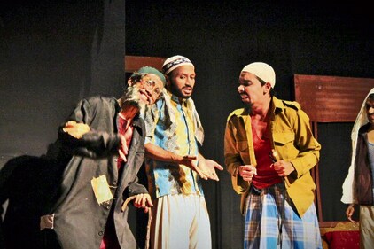 A still from the comedy play Kanjoos Miyan Deewane by members of the group Bela Theatre Karwaan