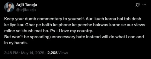 Arjit took on a Twitter account targetting Sitaare Zameen Par. Arjit took on a Twitter account targetting Sitaare Zameen Par.