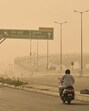 Dust in Dwarka on Thursday morning in New Delhi. (Vipin Kumar/HT Photo)