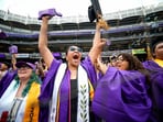 (Image for representation) Students celebrate during the New York University (NYU) graduation ceremony at Yankee Stadium in the Bronx borough of New York City,  U.S., May 15, 2025.  REUTERS/Eduardo Munoz