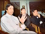 Amitabh Bachchan and Govinda with David Dhawan in 1998. (HT Archives)