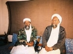 Ayman al-Zawahiri with Osama bin Laden during a 2001 interview 