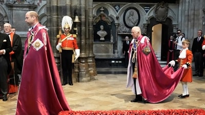 Britain's King Charles III, Sovereign Head of the Most Honourable Order of the Bath, and Prince William, Great Master of the Order, left, arrive for the Service for the Oath and Installation of the Great Master and the Knights Grand Cross, at Westminster Abbey in London, Friday May 16, 2025. AP/PTI(AP05_16_2025_000167A) (AP) Britain's King Charles III, Sovereign Head of the Most Honourable Order of the Bath, and Prince William, Great Master of the Order, left, arrive for the Service for the Oath and Installation of the Great Master and the Knights Grand Cross, at Westminster Abbey in London, Friday May 16, 2025. AP/PTI(AP05_16_2025_000167A) (AP)