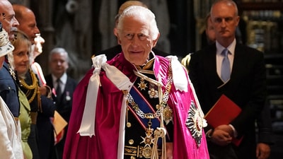 King Charles III, Sovereign Head of the Most Honourable Order of the Bath, attends the Service for the Oath and Installation of the Great Master and the Knights Grand Cross, at Westminster Abbey in London, Britain May 16, 2025. Stefan Rousseau/Pool via REUTERS (via REUTERS)