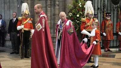 Britain's Prince William, Prince of Wales, Great Master of the Order, and Britain's King Charles III, Sovereign Head of the Most Honourable Order of the Bath, arrive for the Service for the Oath and Installation of the Great Master and the Knights Grand Cross at Westminster Abbey in London on May 16, 2025, in the Order�s 300th anniversary year. The Service for the Order of the Bath takes place every four years. The Order is a revival of an older custom dating back to medieval times when part of the ceremony of knighthood included a ritual bath symbolic of spiritual purification and a vigil the night before receiving the honour. (Photo by Stefan Rousseau / POOL / AFP) (AFP) Britain's Prince William, Prince of Wales, Great Master of the Order, and Britain's King Charles III, Sovereign Head of the Most Honourable Order of the Bath, arrive for the Service for the Oath and Installation of the Great Master and the Knights Grand Cross at Westminster Abbey in London on May 16, 2025, in the Order�s 300th anniversary year. The Service for the Order of the Bath takes place every four years. The Order is a revival of an older custom dating back to medieval times when part of the ceremony of knighthood included a ritual bath symbolic of spiritual purification and a vigil the night before receiving the honour. (Photo by Stefan Rousseau / POOL / AFP) (AFP)