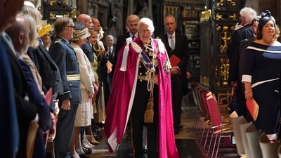 Britain's King Charles III, Sovereign Head of the Most Honourable Order of the Bath, attends the Service for the Oath and Installation of the Great Master and the Knights Grand Cross at Westminster Abbey in London on May 16, 2025, in the Order�s 300th anniversary year. The Service for the Order of the Bath takes place every four years. The Order is a revival of an older custom dating back to medieval times when part of the ceremony of knighthood included a ritual bath symbolic of spiritual purification and a vigil the night before receiving the honour. (Photo by Stefan Rousseau / POOL / AFP) (AFP) Britain's King Charles III, Sovereign Head of the Most Honourable Order of the Bath, attends the Service for the Oath and Installation of the Great Master and the Knights Grand Cross at Westminster Abbey in London on May 16, 2025, in the Order�s 300th anniversary year. The Service for the Order of the Bath takes place every four years. The Order is a revival of an older custom dating back to medieval times when part of the ceremony of knighthood included a ritual bath symbolic of spiritual purification and a vigil the night before receiving the honour. (Photo by Stefan Rousseau / POOL / AFP) (AFP)