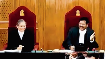 Chief Justice of India BR Gavai presides over the ceremonial bench held to honour justice Bela M Trivedi on her last working day at the Supreme Court on Friday. (ANI) Chief Justice of India BR Gavai presides over the ceremonial bench held to honour justice Bela M Trivedi on her last working day at the Supreme Court on Friday. (ANI)