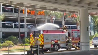 A massive fire broke out at Jacksonville Airport on Friday (X/SuessPhDRN) A massive fire broke out at Jacksonville Airport on Friday (X/SuessPhDRN)