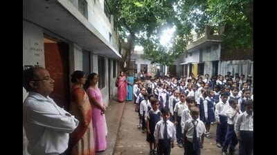 Morning assembly under way at a state social welfare department-run school in Prayagraj district (HT FILE PHOTO) Morning assembly under way at a state social welfare department-run school in Prayagraj district (HT FILE PHOTO)