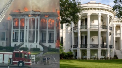 A massive fire erupted at the Nottoway Resort Plantation on Thursday (X/JoshLaet) A massive fire erupted at the Nottoway Resort Plantation on Thursday (X/JoshLaet)