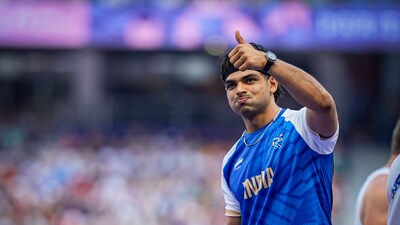 India's Neeraj Chopra reacts during a men's javelin throw event. (PTI) India's Neeraj Chopra reacts during a men's javelin throw event. (PTI)