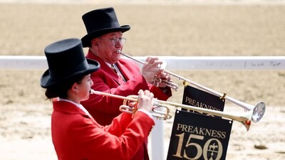 Buglers signalled the start of Black-Eyed Susan Day festivities ahead of the 150th Preakness Stakes at Pimlico Race Course on May 16, 2025, in Baltimore. Emilee Chinn/Getty Images/AFP (Photo by Emilee Chinn / GETTY IMAGES NORTH AMERICA / Getty Images via AFP) (Getty Images via AFP) Buglers signalled the start of Black-Eyed Susan Day festivities ahead of the 150th Preakness Stakes at Pimlico Race Course on May 16, 2025, in Baltimore. Emilee Chinn/Getty Images/AFP (Photo by Emilee Chinn / GETTY IMAGES NORTH AMERICA / Getty Images via AFP) (Getty Images via AFP)