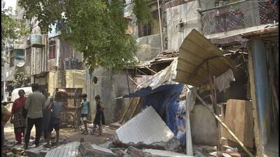 The site of the collapse on Thursday. (Sakib Ali/HT Photo) The site of the collapse on Thursday. (Sakib Ali/HT Photo)