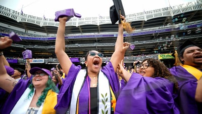 (Image for representation) Students celebrate during the New York University (NYU) graduation ceremony at Yankee Stadium in the Bronx borough of New York City,  U.S., May 15, 2025.  REUTERS/Eduardo Munoz (REUTERS)
