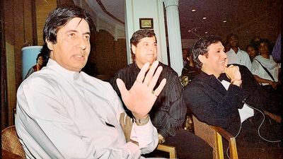 Amitabh Bachchan and Govinda with David Dhawan in 1998. (HT Archives)