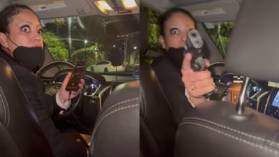 A viral video showed an Uber driver pulling a gun on passengers in North Miami. (Instagram/krissycelessss) A viral video showed an Uber driver pulling a gun on passengers in North Miami. (Instagram/krissycelessss)