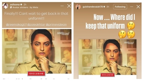 A screengrab from Sonakshi Sinha (L)and Gulshan Devaiah's (R) Instagram stories. (Instagram)