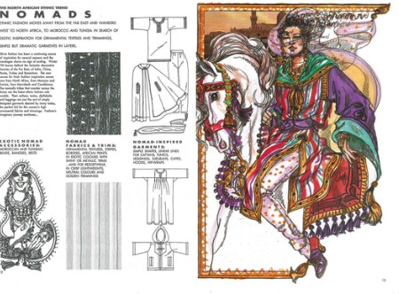 A 1990 issue of a fashion report titled Nomads, bearing illustrations by forecaster David Wolfe, on the influence of the North African aesthetic. (Courtesy The Fashion Forecasters: A Hidden History of Color and Trend Prediction (2018) Edited by Regina Lee Blaszczyk and Ben Wubs) A 1990 issue of a fashion report titled Nomads, bearing illustrations by forecaster David Wolfe, on the influence of the North African aesthetic. (Courtesy The Fashion Forecasters: A Hidden History of Color and Trend Prediction (2018) Edited by Regina Lee Blaszczyk and Ben Wubs)