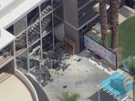 Debris covers the ground near the site of  an explosion on Saturday, May 17, 2025 in Palm Springs, Calif.  