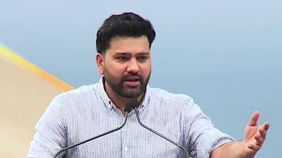 Rohit Sharma addresses the gathering at the naming ceremony of the stand after his name, at Wankhede Stadium in Mumbai. (ANI X) Rohit Sharma addresses the gathering at the naming ceremony of the stand after his name, at Wankhede Stadium in Mumbai. (ANI X)
