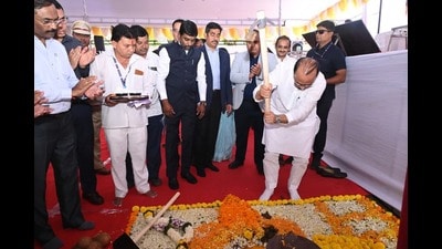 Ajit Pawar performed the groundbreaking ceremony on Saturday. (HT PHOTO)