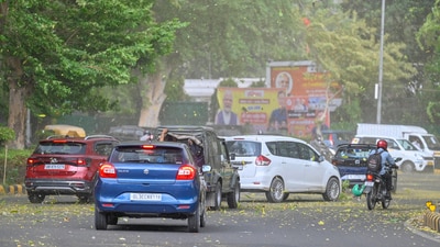 Strong winds and a dust storm swept through parts of Delhi, Noida, and Ghaziabad on Saturday afternoon, just a day after similar weather was reported in the region. (RAJ K RAJ /HT PHOTO)