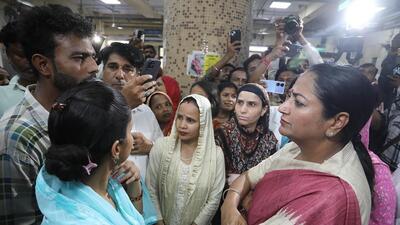 Delhi chief minister Rekha Gupta at Sanjay Gandhi Memorial Hospital in Mangolpuri in New Delhi on Saturday. (HT Photo)