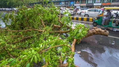 Several areas of Delhi experienced rain and gusty winds under overcast skies again on Friday. (RAJ K RAJ /HT PHOTO)