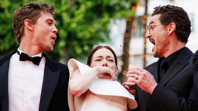 Emma Stone terrorised by a bee on Cannes red carpet: Pedro Pascal to the rescue! Emma Stone terrorised by a bee on Cannes red carpet: Pedro Pascal to the rescue!