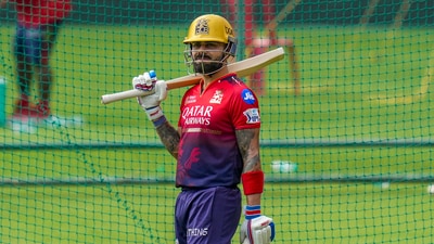 Virat Kohli in a net session at the M Chinnaswamy Stadium. (PTI) Virat Kohli in a net session at the M Chinnaswamy Stadium. (PTI)