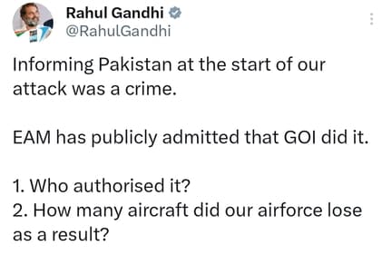 Rahul Gandhi's post on X. (X/Rahul Gandhi) Rahul Gandhi's post on X. (X/Rahul Gandhi)