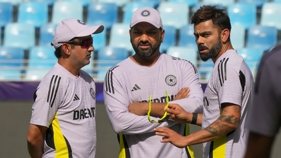 Gautam Gambhir (L) with Rohit Sharma (c) and Virat Kohli during Champions Trophy earlier this year (PTI)