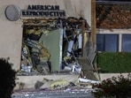 The damaged front of the American Reproductive Centers fertility clinic stands following a bomb blast on May 17, 2025 in Palm Springs, California. 