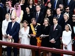Princess Charlene, Queen Letizia, and Queen Mathilde met Pope Leo XIV in St. Peter's Square after his inauguration mass. (Photo by Filippo MONTEFORTE / AFP)