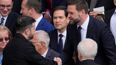 Donald Trump, Zelensky and Vance last met at the White House in February, when they clashed over the future of peace in Ukraine in a televised meeting. (AP) Donald Trump, Zelensky and Vance last met at the White House in February, when they clashed over the future of peace in Ukraine in a televised meeting. (AP)