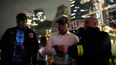 Brooklyn Bridge tragedy: New York City Mayor Eric Adams at the site of the tragedy. Brooklyn Bridge tragedy: New York City Mayor Eric Adams at the site of the tragedy.