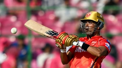 Shashank Singh provided the much-needed finishing touch to PBKS, bringing up his fourth IPL fifty in 27 balls, with four boundaries and three sixes. (AFP) Shashank Singh provided the much-needed finishing touch to PBKS, bringing up his fourth IPL fifty in 27 balls, with four boundaries and three sixes. (AFP)