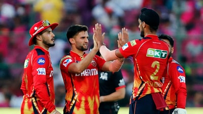 PBKS pacer Azmatullah Omarzai (2/44) too played his part in the win, taking the wickets of the dangerous Shimron Hetmyer (11) and captain Sanju Samson (20).&nbsp; (REUTERS)