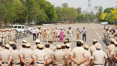 Deputy commissioner of police (DCP) Himadree Kaushik, while addressing police officials, stressed that constant alertness across all units is paramount to avert any untoward incidents in Panchkula. (HT Photo)