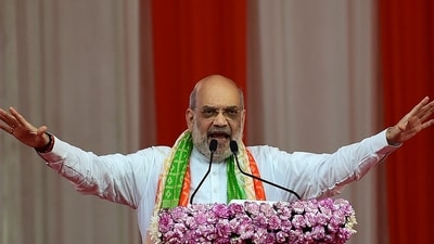 Amit Shah, union home minister, addresses a gathering in Ahmedabad on May 18, 2025 where he confirmed the use of BrahMos in Operation Sindoor. (AFP) Amit Shah, union home minister, addresses a gathering in Ahmedabad on May 18, 2025 where he confirmed the use of BrahMos in Operation Sindoor. (AFP)