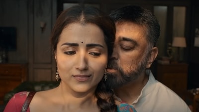 Kamal Haasan and Trishan Krishnan's still from Thug Life trailer. Kamal Haasan and Trishan Krishnan's still from Thug Life trailer.