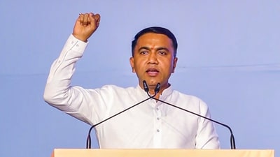 Goa chief minister Pramod Sawant addresses the Sanatan Rashtra Shankhnad Mahotsav. (PTI file photo) Goa chief minister Pramod Sawant addresses the Sanatan Rashtra Shankhnad Mahotsav. (PTI file photo)