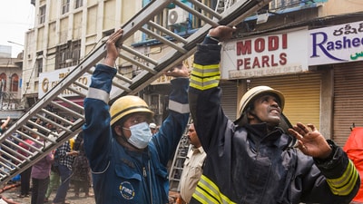 Firefighters carry out rescue and relief work after a fire broke out in a building near Gulzar Houz in the Old City area of Hyderabad in Telangana, Sunday, May 18, 2025. (PTI) Firefighters carry out rescue and relief work after a fire broke out in a building near Gulzar Houz in the Old City area of Hyderabad in Telangana, Sunday, May 18, 2025. (PTI)
