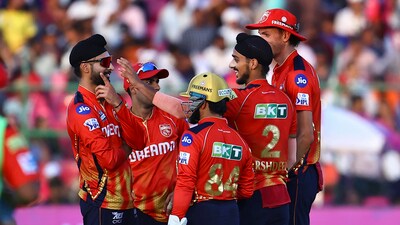 Punjab Kings' bowler Harpreet Brar walked away with an impressive 3/22 in four overs, helping PBKS to restrict RR to 209/7 in the chase of 220. (PTI) Punjab Kings' bowler Harpreet Brar walked away with an impressive 3/22 in four overs, helping PBKS to restrict RR to 209/7 in the chase of 220. (PTI)