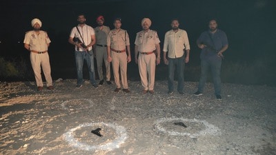 Police at the spot where the encounter took place in Muktsar on Saturday night. (HT Photo)
